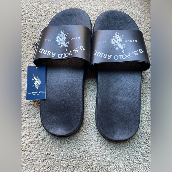 US Polo Assn Black Sport Slides/Sandal/Slipper Men’s size M 9-10 & L 11-12 NWT - Picture 1 of 7